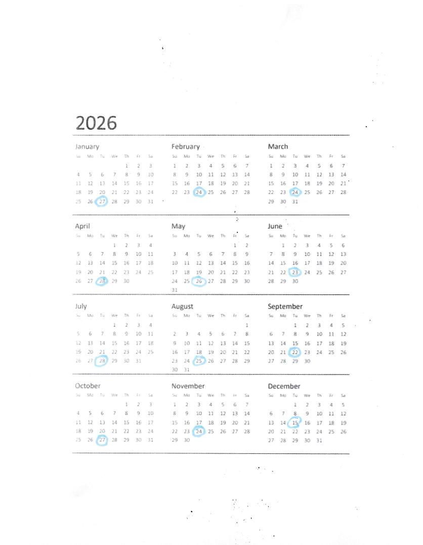 Board of Directors Meeting Dates: Typically 4th Tuesday of the Month